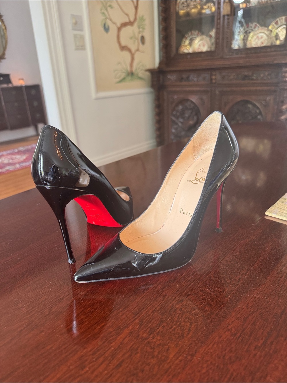 Christian Louboutin Black Patent Leather Pigalle Stiletto Heels